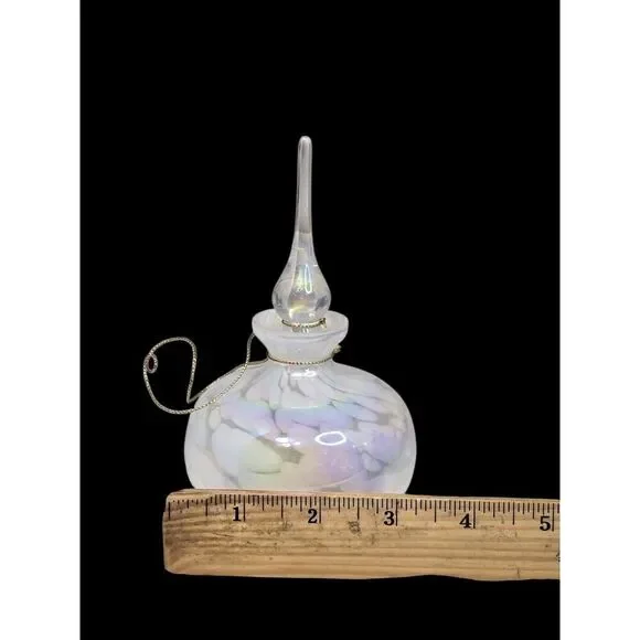 Vtg White Iridescent Art Glass Perfume Bottle With Tear Drop Stopper 5.75" - Picture 9 of 9